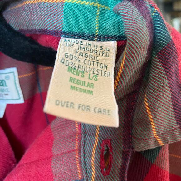 L.L. Bean Vintage Plaid Button Down Shirt Red Green Yellow Mens Size Medium - Picture 4 of 7